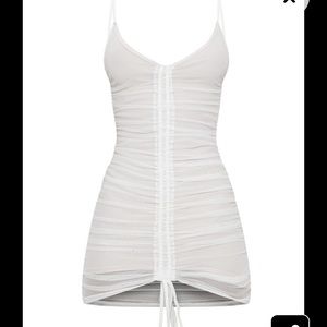 White mesh ruched bodycon dress